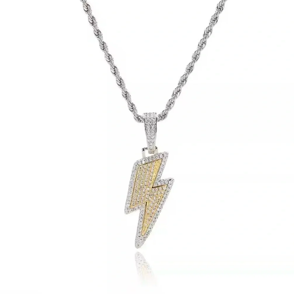 Hip Hop Necklace CZ Zircon Lightning Pendants Necklace for Men Iced out 24”